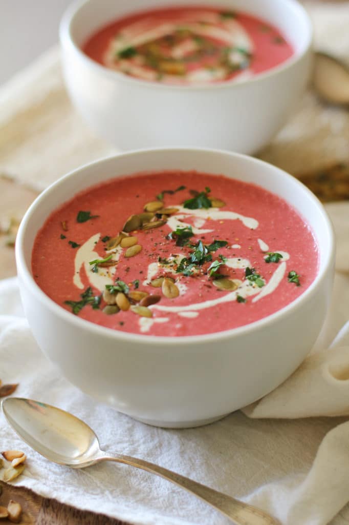 Beetroot soup with cumin cashew cream